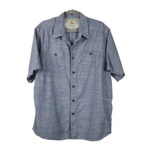 Woolrich Casual Button Down Shirt Blue XL Denim Look Chambray Short Sleeve